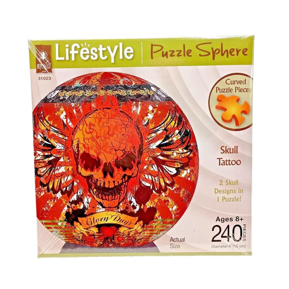 New 3D SPHERE SKULL PUZZLE w Multi-Tattoos 240‎ Pcs Lifestyle BePuzzled #31023